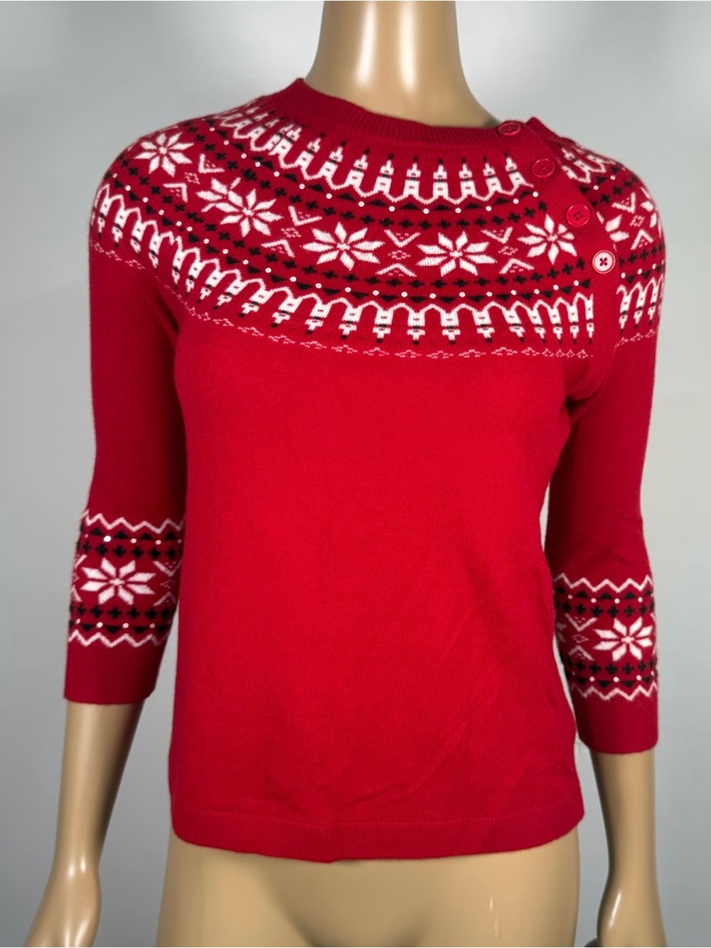 Talbots Womens NWT Petite Size P Fair Isle Sequin Accent Sweater Nylon/Lambswool